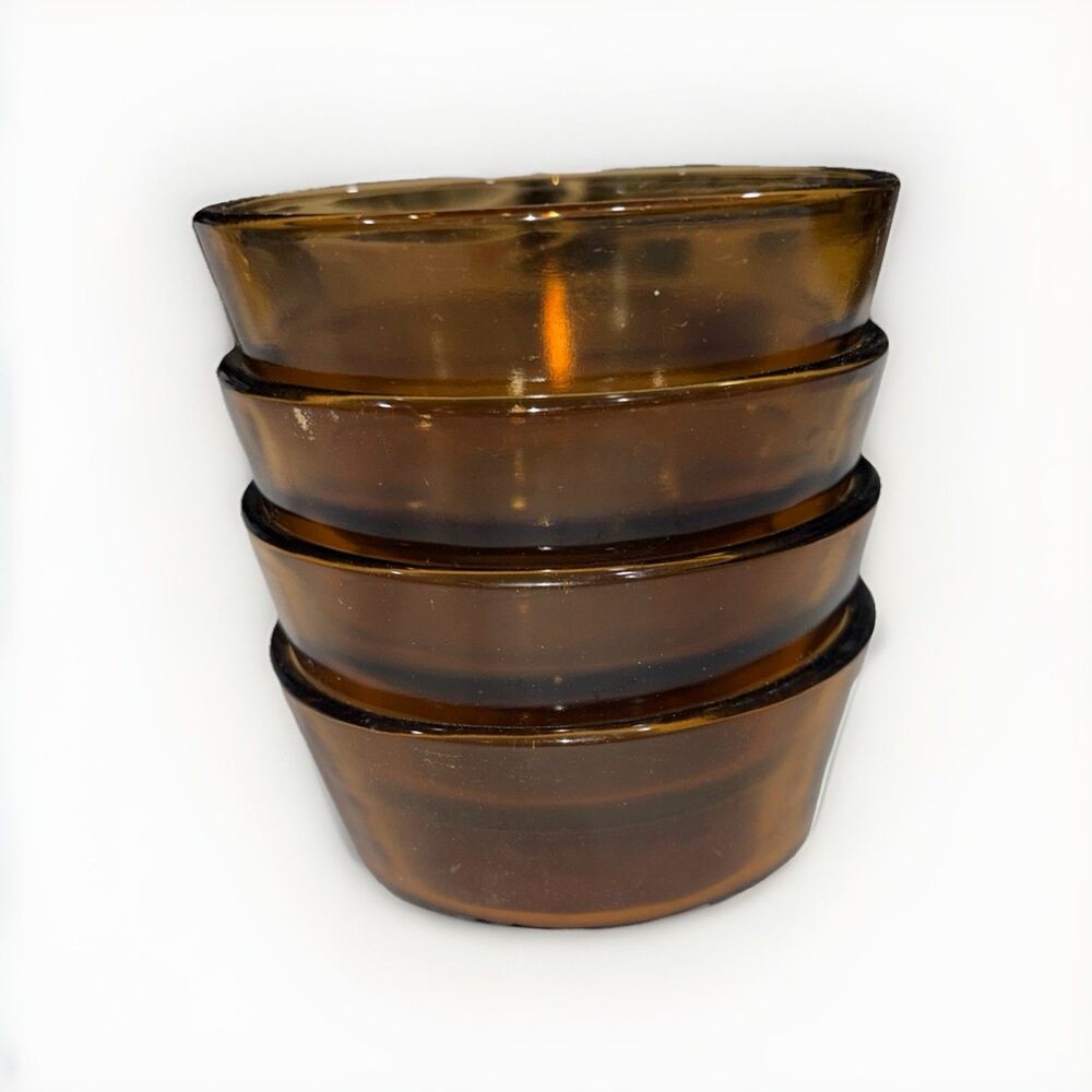 VINTAGE Anchor Hocking (4-set) fire king amber brown ovenproof dessert dish 434